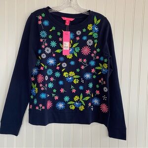 Lilly Pulitzer Floral Sweatshirt - Navy with embroidered flowers SIZE SMALL